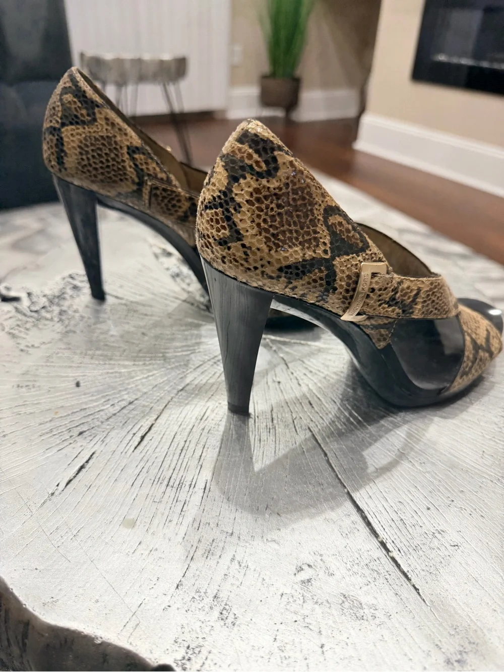 Michael Kors Snake-Print Tan and Black Crisscross Wedge Sandals